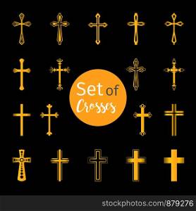 Vector christian crosses signs in golden color. Christian crosses signs in golden color