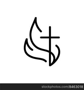 Vector Christian logo monoline Heart with Cross and fire on a White Background. Hand Drawn Calligraphic symbol. Minimalistic religion icon.. Vector Christian logo monoline Heart with Cross and fire on a White Background. Hand Drawn Calligraphic symbol. Minimalistic religion icon