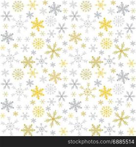 Vector Christmas and New Year seamless pattern with snowflakes.. Vector Christmas and New Year seamless pattern with golden amd silver snowflakes on white background.