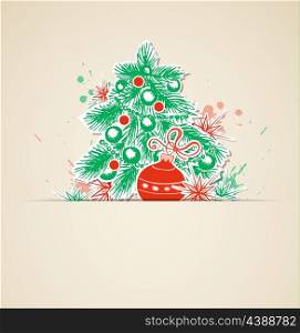 Vector Christmas background with cut out paper fir