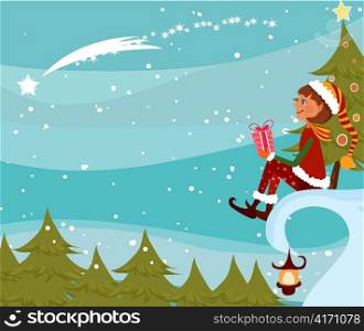 vector christmas background with elf