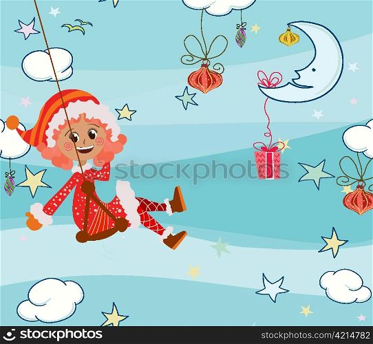 vector christmas background with girl