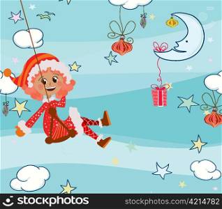 vector christmas background with girl