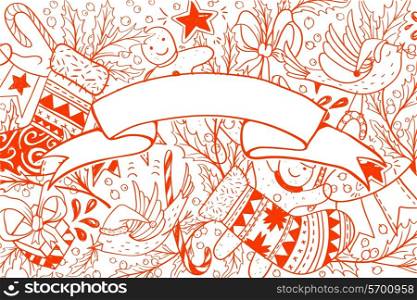 vector Christmas background with hand drawn holiday items