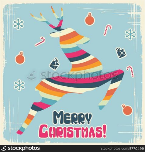 Vector Christmas background with jumping stylized deer.. Vector Christmas background with jumping stylized deer