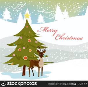 vector christmas background with reindeer