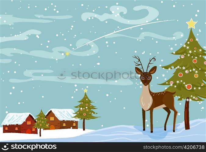 vector christmas background with reindeer