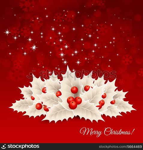 Vector christmas background with ribbon, bow and holly