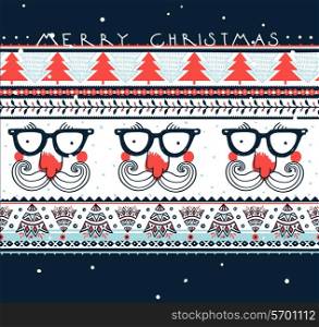Vector Christmas background with Santa and folk ornaments