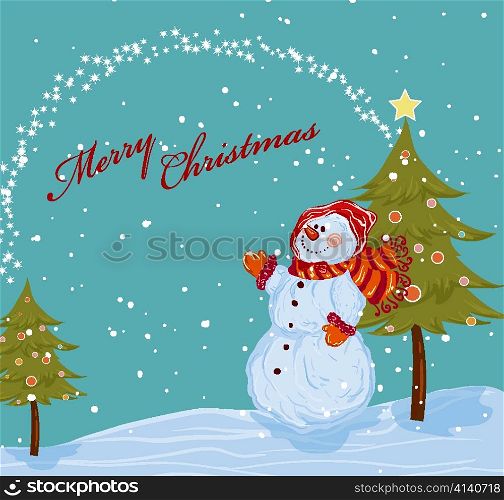 vector christmas background with snowman
