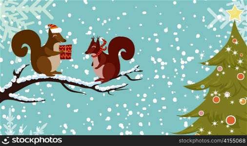 vector christmas background with squirrels