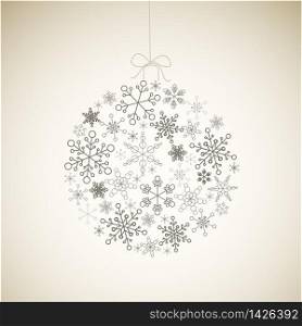 Vector Christmas ball made from gray simple snowflakes on light background - Christmas card