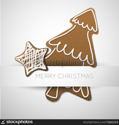 Vector Christmas card - gingerbread tree with white icing and place for your text