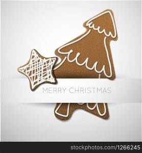 Vector Christmas card - gingerbread tree with white icing and place for your text