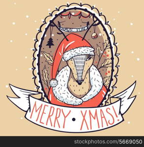 Vector Christmas card with a funny Christmas deer