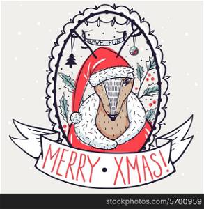 vector Christmas card with a funny deer