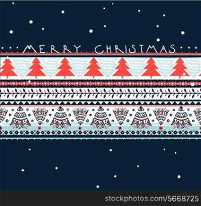 Vector Christmas card with abstract folk ornaments