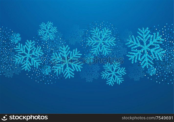 Vector Christmas card with blue snowflakes and golden glitter. Vector Christmas card with blue snowflakes and glitter