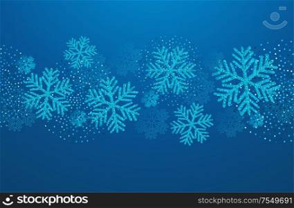 Vector Christmas card with blue snowflakes and golden glitter. Vector Christmas card with blue snowflakes and glitter