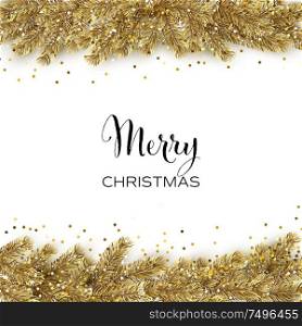 Vector Christmas card with gold christmas tree and golden glitter. Vector Christmas card with gold christmas tree and glitter