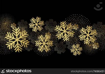 Vector Christmas card with gold snowflakes and golden glitter. Vector Christmas card with gold snowflakes and glitter
