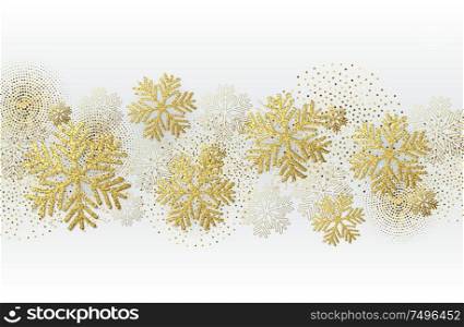 Vector Christmas card with gold snowflakes and golden glitter. Vector Christmas card with gold snowflakes and glitter