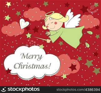 Vector christmas card with little angel