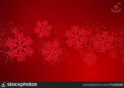 Vector Christmas card with red snowflakes and golden glitter. Vector Christmas card with red snowflakes and glitter