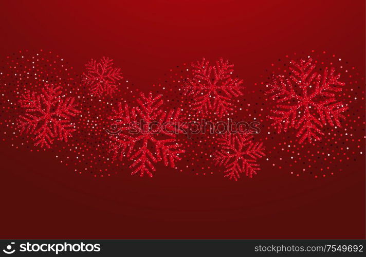 Vector Christmas card with red snowflakes and golden glitter. Vector Christmas card with red snowflakes and glitter