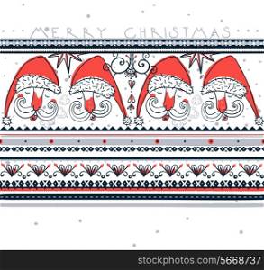 Vector Christmas card with Santa and folk ornaments