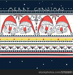 vector Christmas card with Santa and folk ornaments