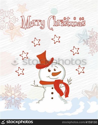 vector christmas card with snowman