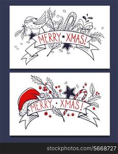 vector Christmas cards with hand drawn holiday items