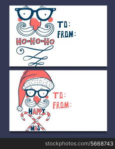 Vector Christmas cards with two funny portraits of Santa