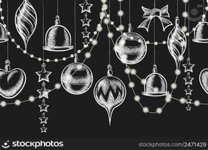 Vector Christmas Chalkboard Ornament. Balls, garlands and stars on blackboard