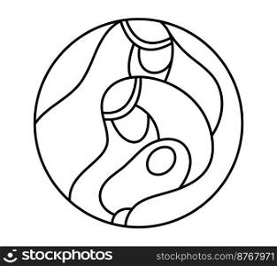 Vector Christmas Christian religious Nativity Scene of baby Jesus with Mary and Joseph in circle. Logo icon illustration sketch. Doodle hand drawn with black lines.. Vector Christmas Christian religious Nativity Scene of baby Jesus with Mary and Joseph in circle. Logo icon illustration sketch. Doodle hand drawn with black lines