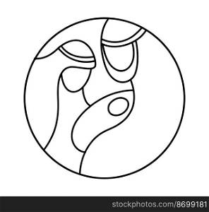 Vector Christmas Christian religious Nativity Scene of baby Jesus with Mary and Joseph in round. Logo icon illustration sketch. Doodle hand drawn with black lines.. Vector Christmas Christian religious Nativity Scene of baby Jesus with Mary and Joseph in round. Logo icon illustration sketch. Doodle hand drawn with black lines
