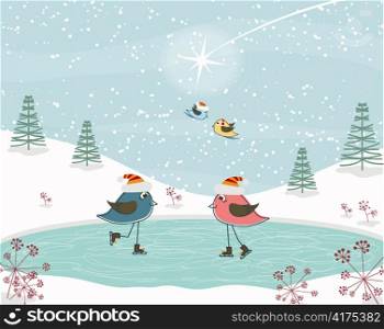 vector christmas greeting card with birds