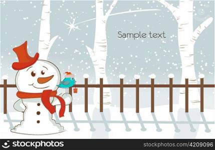 vector christmas greeting card with snowman