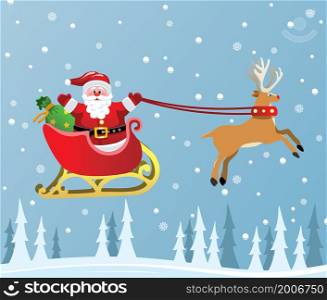 vector christmas holiday background with santa claus and red nosed reindeer