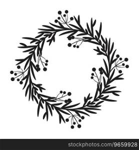 vector christmas holiday winter wreath with berries and pine twigs. card template for happy new year and merry christmas greeting cards. round frame with ornament in flat style
