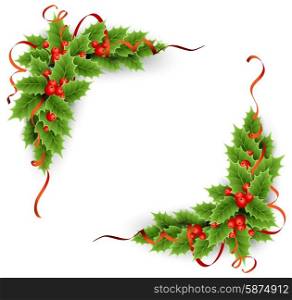 Vector Christmas holly with berries.. Vector evergreen holly with berries. Christmas decoration