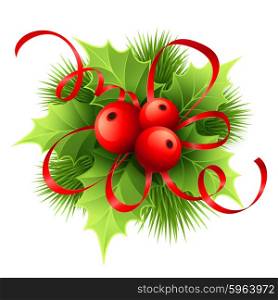 Vector Christmas holly with berries. Vector illustration. Vector Christmas holly with berries. Vector illustration EPS 10
