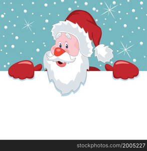 vector christmas illustration of santa claus holding blank paper for your text