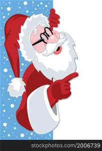 vector christmas illustration of santa claus holding blank paper for your text