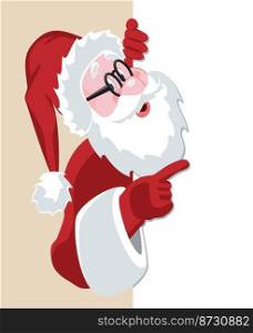 vector christmas illustration of santa claus holding blank paper for your text. winter holiday santa cartoon