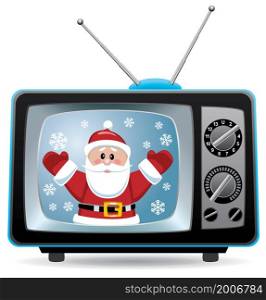 vector christmas illustration of santa claus in retro tv set