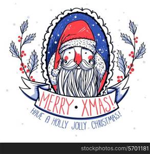 Vector Christmas illustration with colorful portrait of Santa