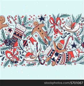 Vector Christmas illustration with hand drawn holiday items