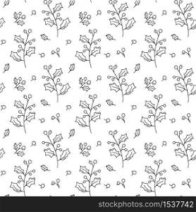 Vector Christmas minimalist monoline scandinavian seamless pattern new year fir tree and leaves. Winter doodle xmas background for children holiday textile, wallpaper.. Vector Christmas minimalist monoline scandinavian seamless pattern new year fir tree and leaves. Winter doodle xmas background for children holiday textile, wallpaper